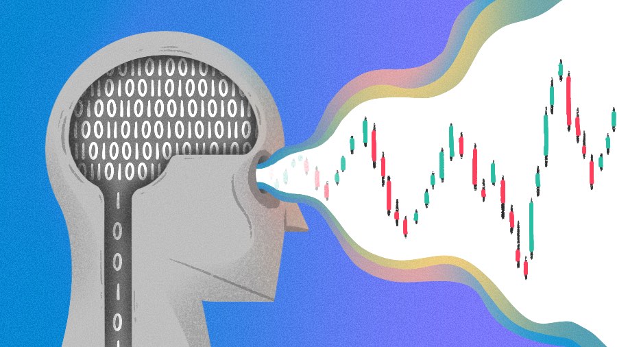 Illustration of head with 1 and 0 code brain/data