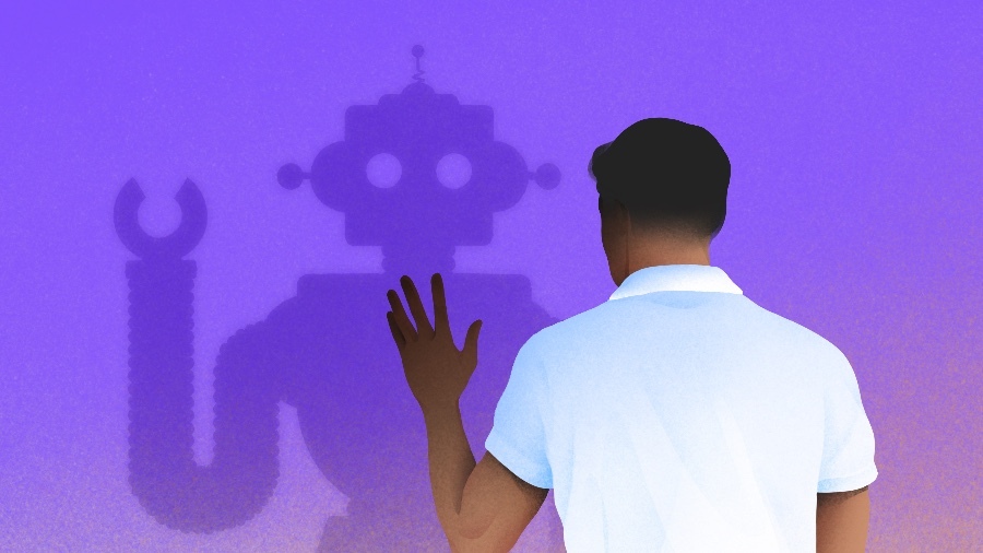 Illustration of founder with robot shadow.