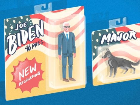 Illustration of Joe Biden/Major dolls in blisterpak.