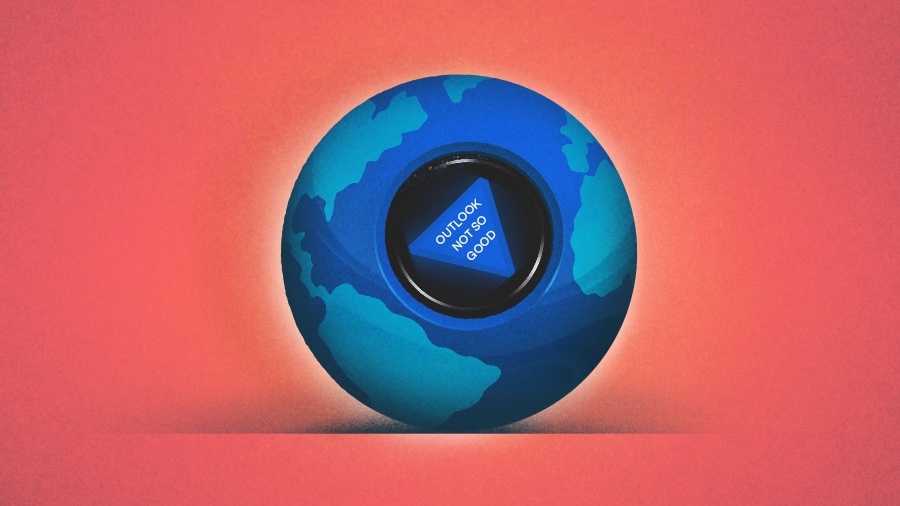 Illustration of Magic 8 Ball as earth with Outlook Not So Good fortune