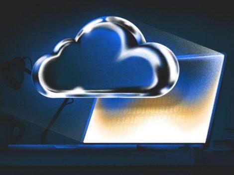 Illustration of cloud hovering over computer.