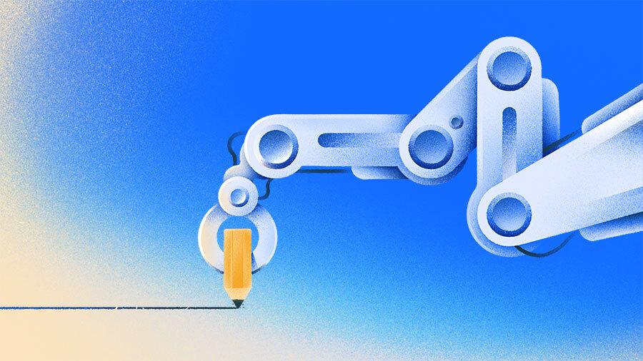 Illustration of robotic arm drawing a line.