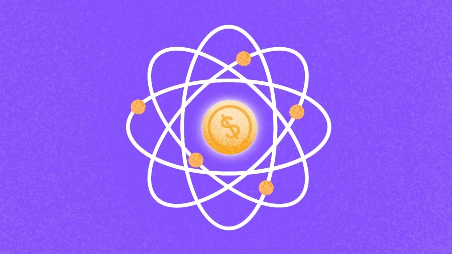 Illustration of atomic symbol with coins.