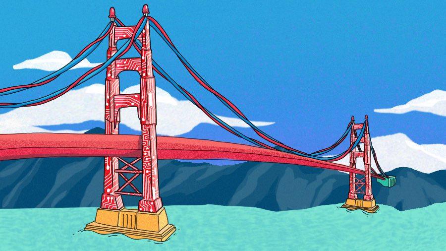 Illustration of Golden Gate Bridge.