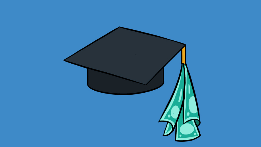 Illustration of graduation cap with money tassel.