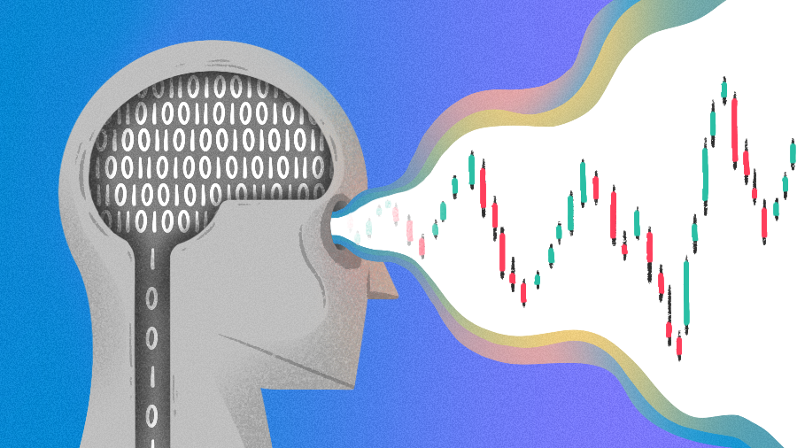 AI - Illustration of head with 1 and 0 code brain/data