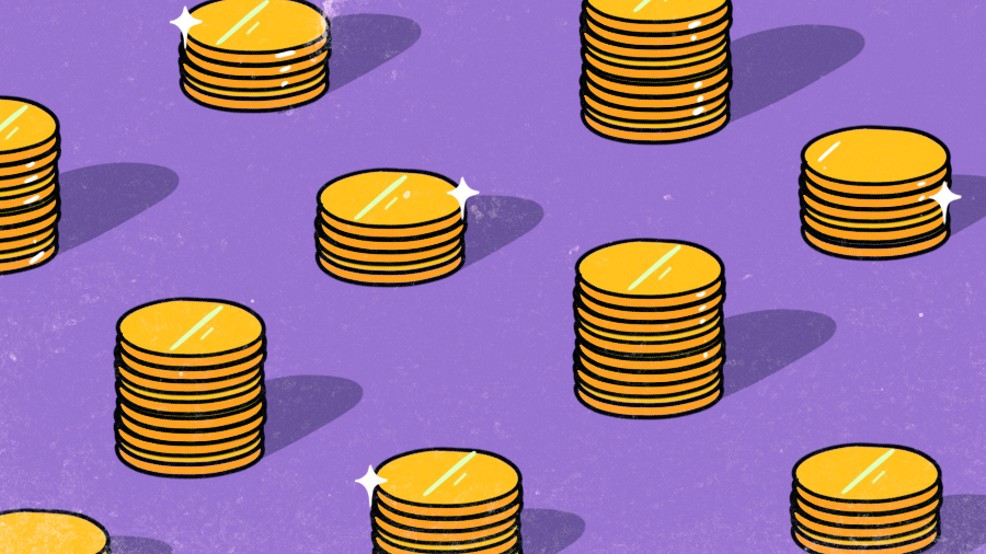 Illustration of piles of gold coins to represent money