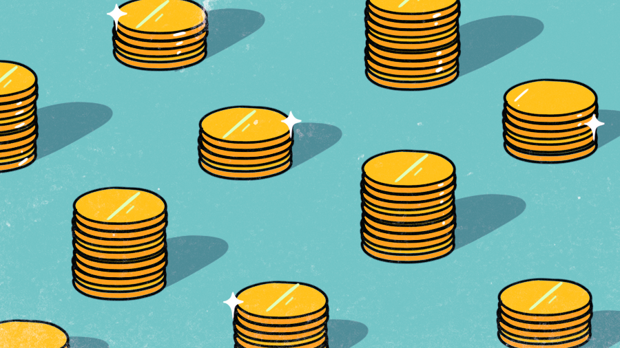 Illustration of piles of gold coins to represent money