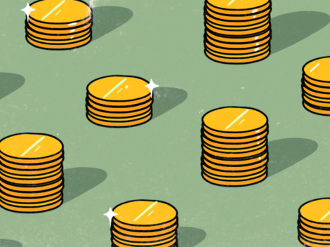 Illustration of piles of gold coins to represent money